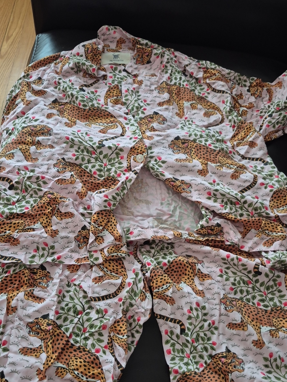 Printfresh Pink Leopard & Foliage  Women Pajama Set Sz S